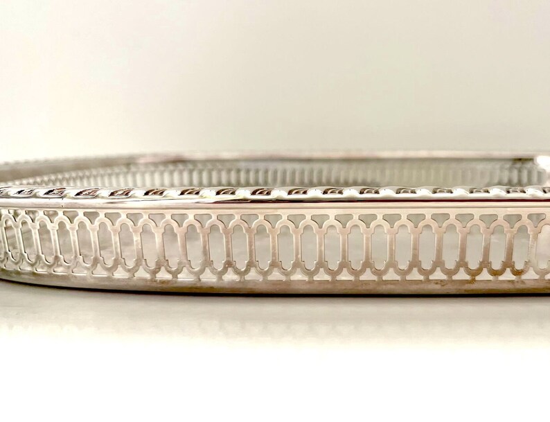 Classic Vintage Silver Etched Tray with Cut Out Pattern Detail