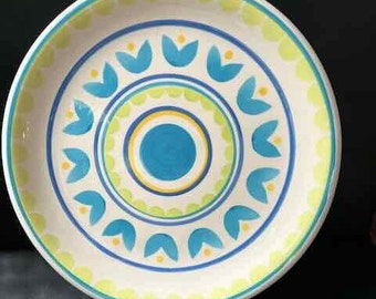 Handpainted Italian Ceramic Serving Platter | Colourful Casa Domani Vibrant Plate | Vintage Blue Yellow and White Design Fiesta Plate