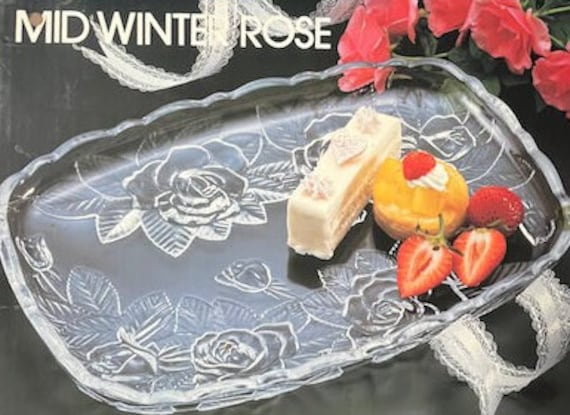 【日本製】MID WINTER ROSE ガラス製 プレート 菓子皿 Vintage Soga Japan Mid Winter Glass Rose Plate | Heavy Duty
