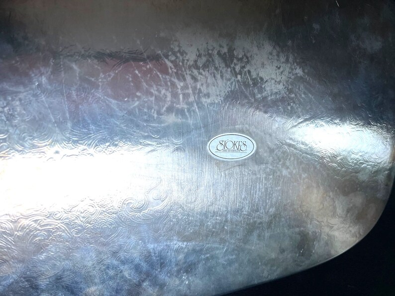 Classic Vintage Silver Etched Tray with Cut Out Pattern back