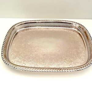 Classic Vintage Silver Etched Tray with Cut Out Pattern