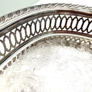 Classic Vintage Silver Etched Tray with Cut Out Pattern Detail