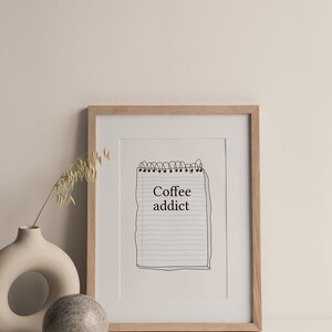 Coffee Illustration Print, Coffee Printable Wall Art, Wall art with coffee, Printable coffee poster, Black and white printable wall art
