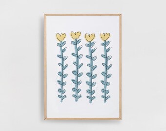 Impresión de ilustración abstracta, Arte de pared imprimible para niños, Póster de ilustración digital de flores, Arte de pared de ilustración para niños