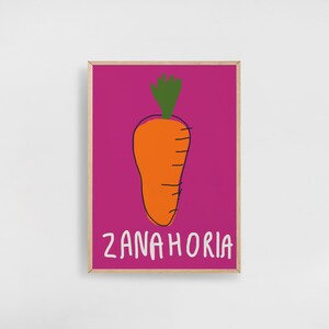 Digital illustration print for kitchen, Carrot wall art, Printable Kitchen Wall Art, Digital Carrot Poster, Printable art for children