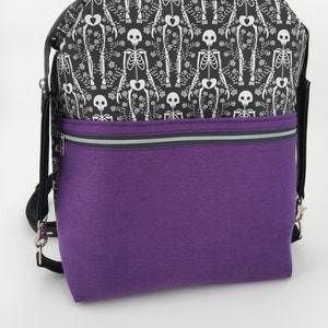 Backpack / shoulder bag black purple in skeleton design Gothic Punk Sculls