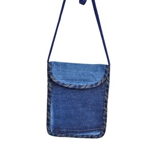 Denim Chest Pouch Bag - Adjustable Length -String Purse - Cross Body Bag - used denim / Japanese cotton mix combination, 4 compartments
