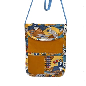 Dry Oilskin Fabric Chest Pouch Bag - Neck Pouch -  Small Cross Body Bag -  Dry Oilskin / Japanese cotton combination mix