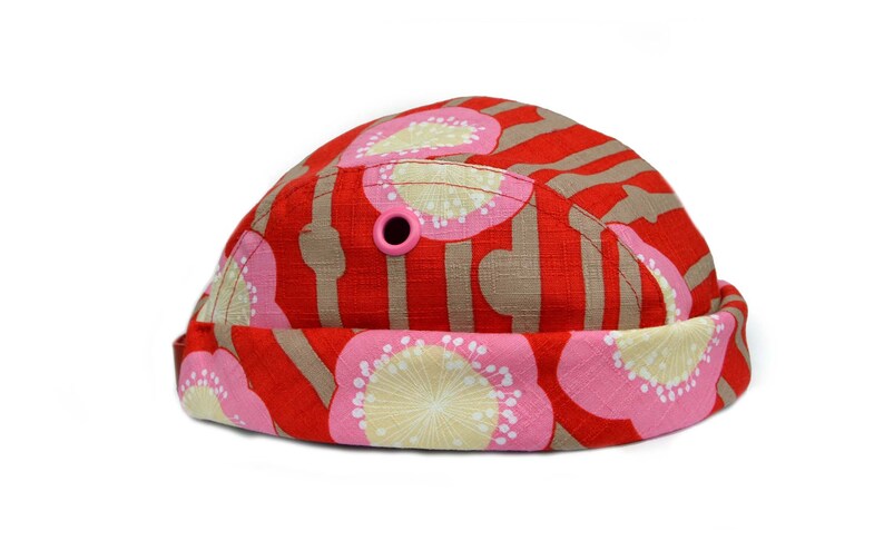 Japanese Sakura flower Print 4 panel Docker Cap, structured Japanese cotton fabric. Adjustable Velcro-Leather closure. Size M/L 59,0 cm. image 6