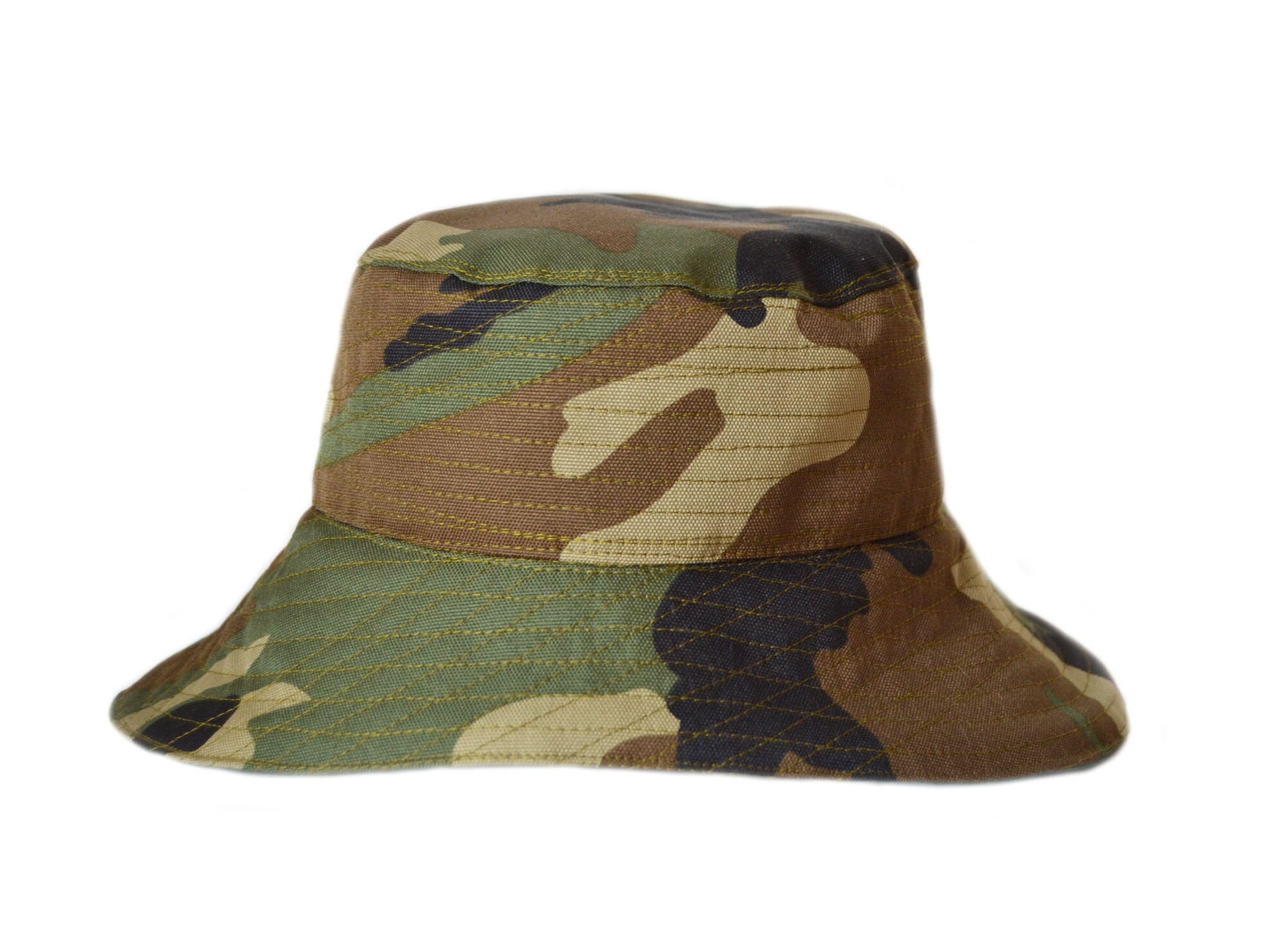Camouflage Canvas Nylon Helmet Bag Upcycled Into Unique Bucket Hat