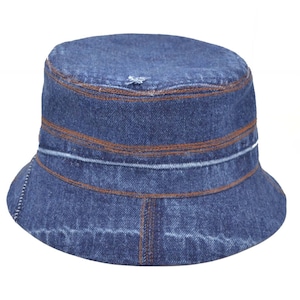 Vintage Denim Bucket Hat, handcrafted from a vintage denim with unique stitching details. Size Large