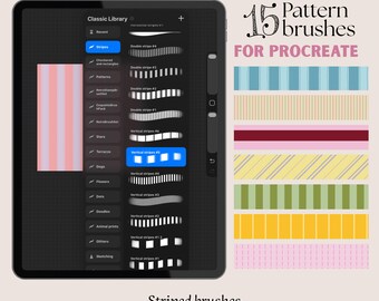 Procreate Mönsterpenselset | 15 Sömlösa Penslar | Randiga Penslar | iPad Digital Nedladdning