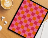 Pink Orange Gingham iPad Wallpaper | Checkered Tablet Background | Cozy Aesthetic Digital Download | Cute wallpaper tablets