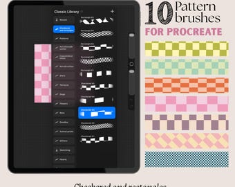 Procreate Mönsterpenselset | 10 Sömlösa Penslar | Rutiga & Rektangulära Penslar | iPad Digital Nedladdning