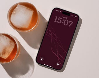 Abstrakt vinröd linje telefontapet | Minimalistisk vågig linje bakgrund | Estetisk rosa telefontapet | Modern digital nedladdning