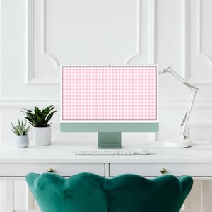 Pink Gingham Desktop Wallpaper | Aesthetic Computer Background | Pink Laptop Wallpaper | 4K Digital Download | JPG PNG Files