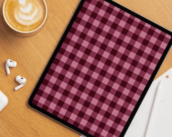 Pink Burgundy Gingham iPad Wallpaper | Checkered Tablet Background | Cozy Aesthetic Digital Download | Cute wallpaper tablets