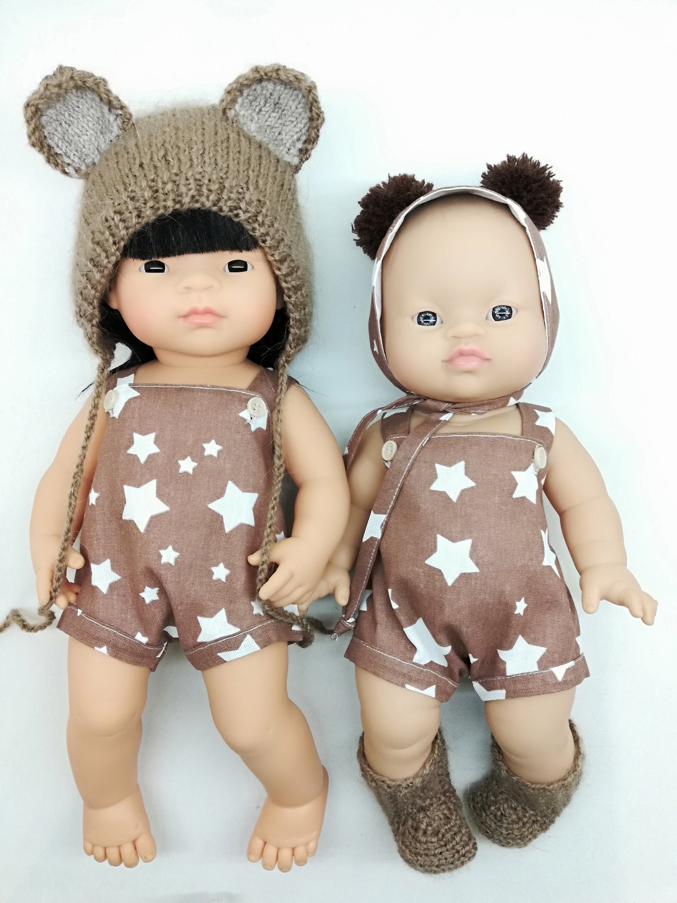 Gender neutral baby doll clothes star romper hat with pom Etsy
