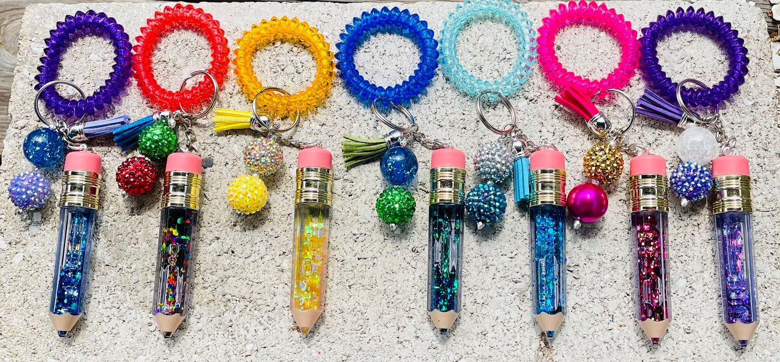 Floating Glitter Pencil Keychain, Teacher Keychain, Pencil Keychain