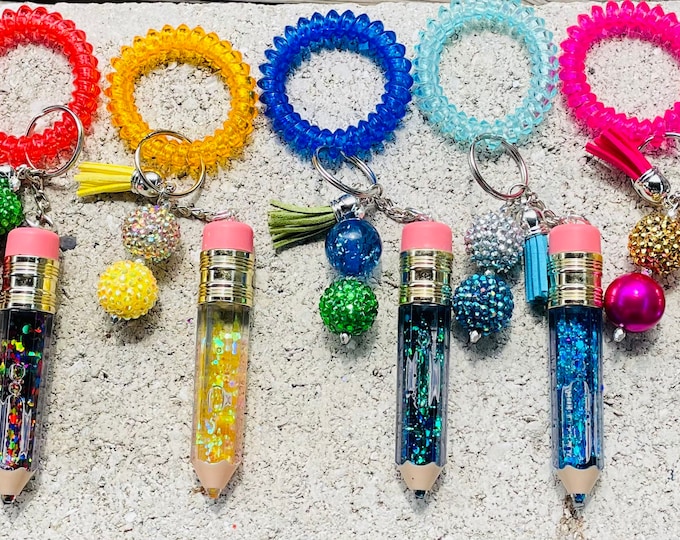 Floating Glitter Pencil Keychain Teacher Keychain Etsy