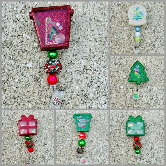 Christmas Shaker Badge Reel, Winter Shaker Badge Reels, Beaded Badge Reels, Badge  Reel With Beads, Nurse Badge Reel, Id Badge Holder 