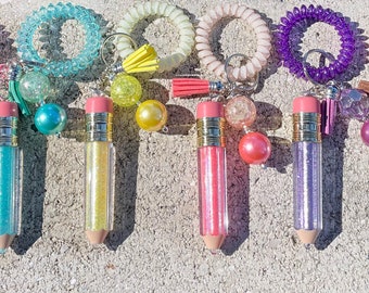 Glitter Pencil Teacher keychain (pastels), Teacher keychain, Teacher gift, personalized teacher gift, Teacher appreciation gift, School gift