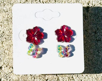 Kids Flower and Butterfly Stud Earrings | Spring Earring Set