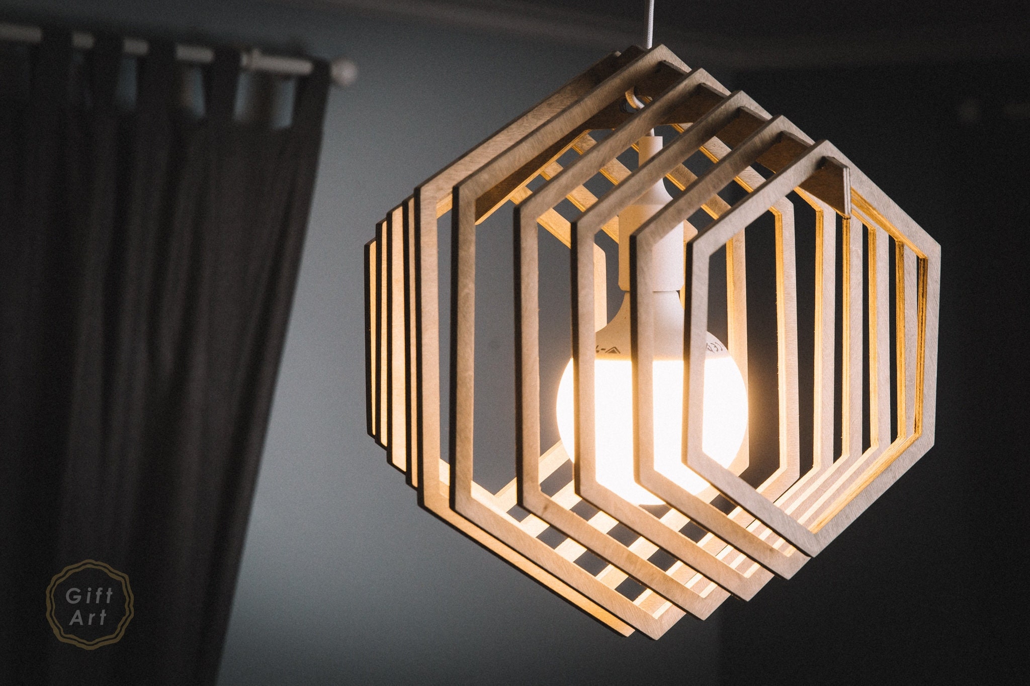 Hanging Lamp Wood Lamp Shade Wood Chandelier Natural of Baltic