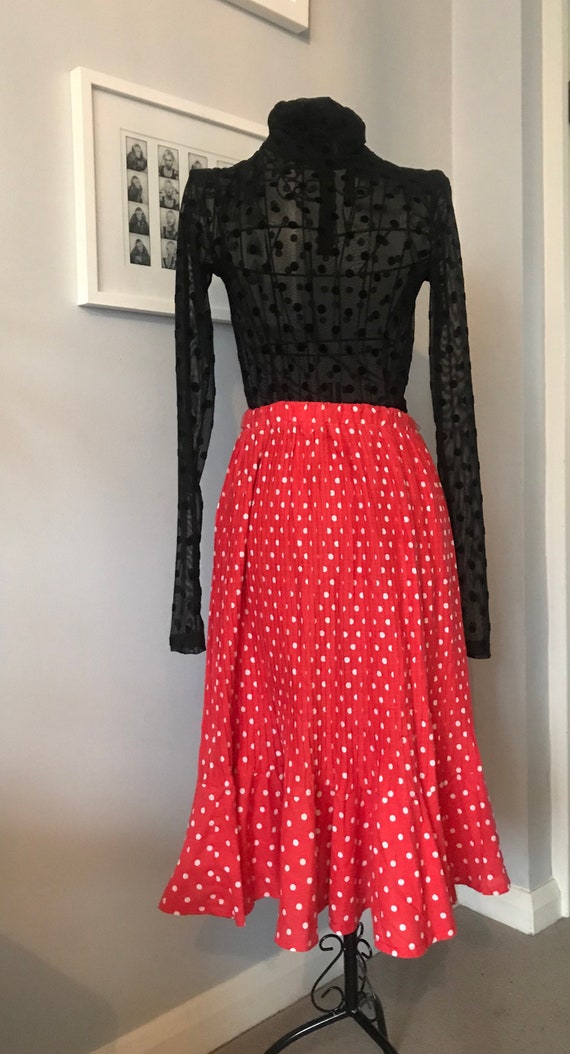 red and white polka dot skirt