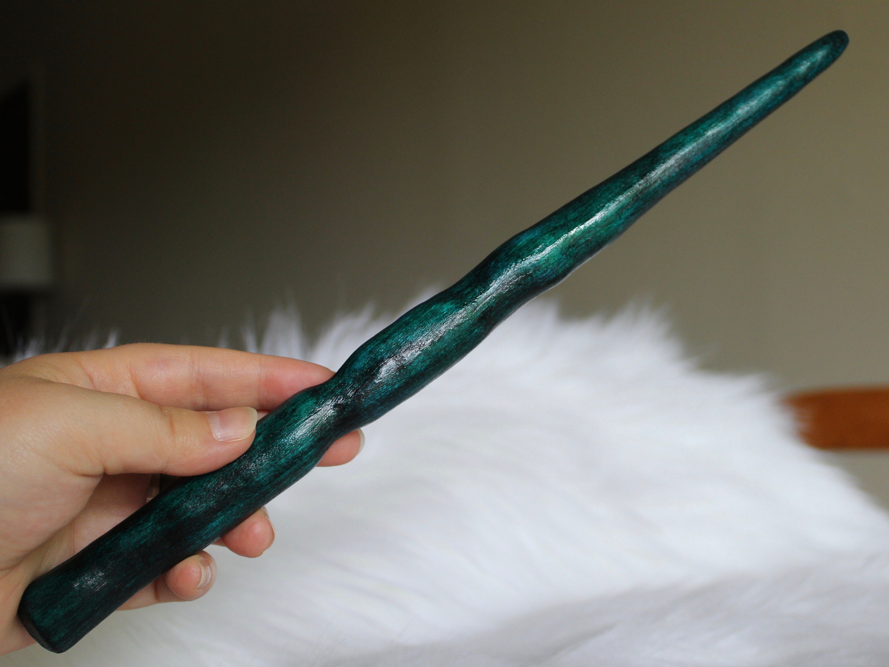 Shiny Teal Ink Wooden Magic Wand Etsy