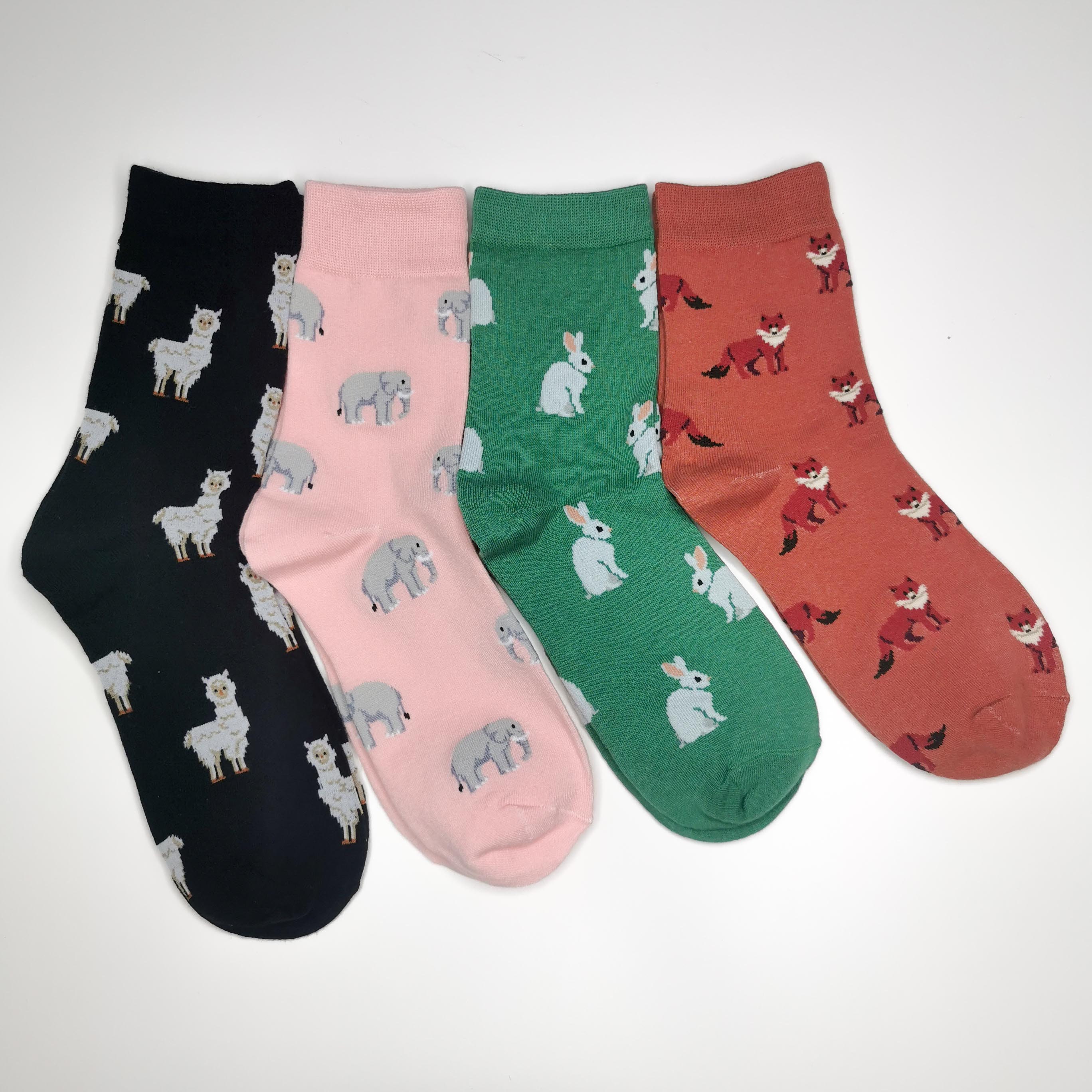 Elephant, Rabbit, Alpaca, Fox Unisex Socks | Adult UK Size 3-7.5 Animals, Wildlife, Elephants, Bunnies, Llamas, Foxes