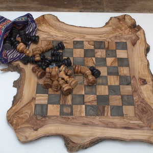 Olive Wood & Black Deluxe Chess Board 2 Squares