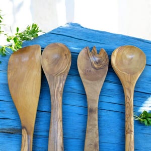 Olive Wood Cutlery Kitchen Utensil Set + Olive Wood Spatula and Olive Wood Spoon