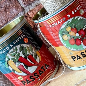 Passata / chilli Kitchen storage tins  / pair