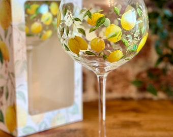 Fresh Lemons large  giftboxed gin glass