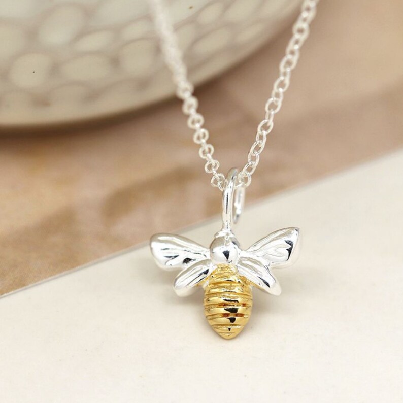 Bee Necklace / Gold Plated Sterling Silver/ Pom Jewellery - Etsy UK