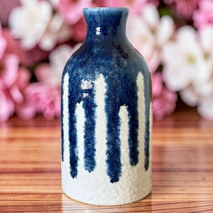 Pottery Vase in Ocean Blue & Soft White