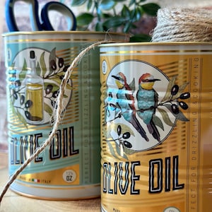 Olive Oil retro style kitchen storage  tins / pair