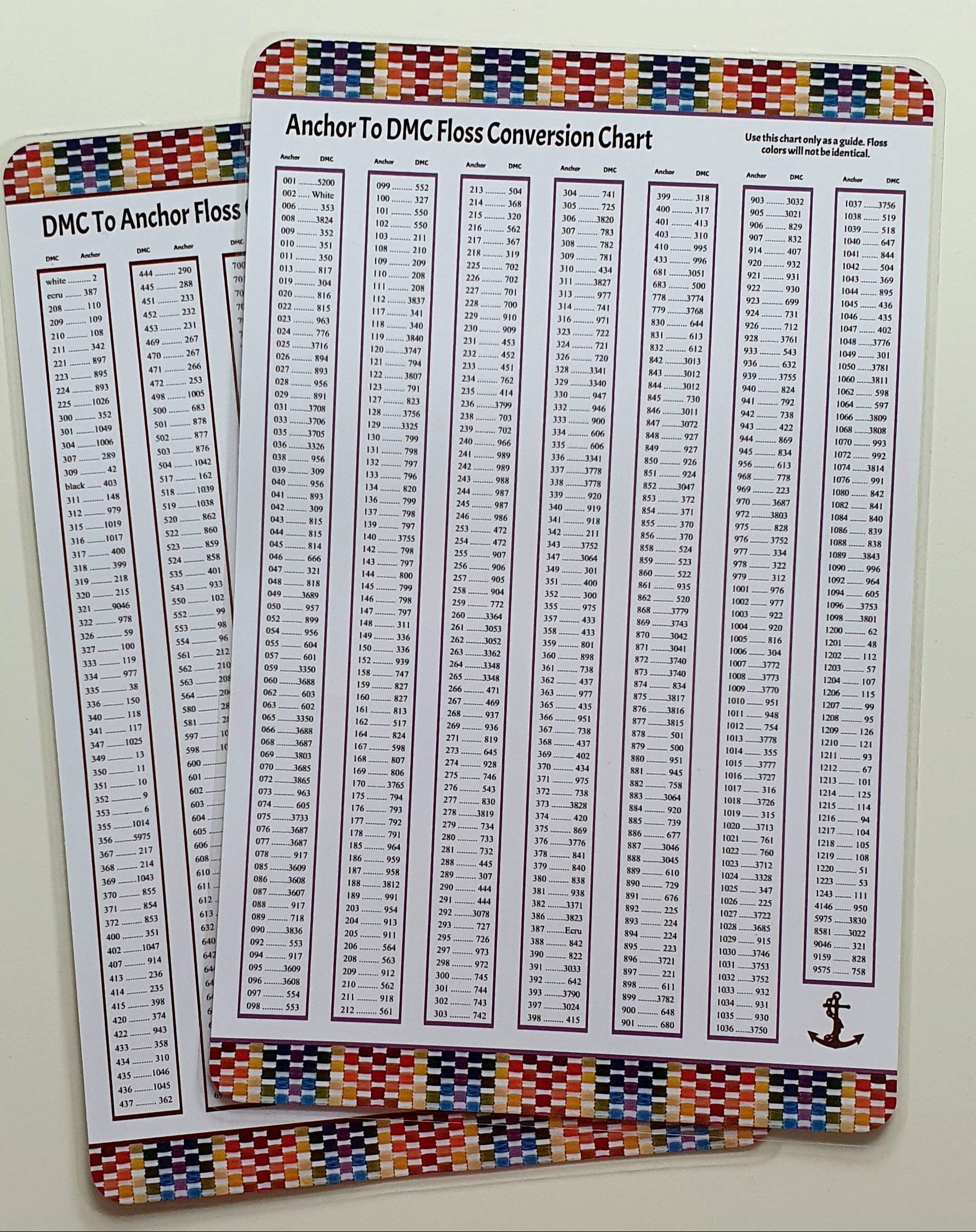 Anchor to DMC Conversion Charts 2 Sheets Laminated Cross Etsy
