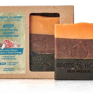 Roots and Herbs Ayurvedic Natural  100% Vegan No Paraben murumuru butter cinnamon & blood orange  cold process gourmet  CLEANSING BAR SOAP
