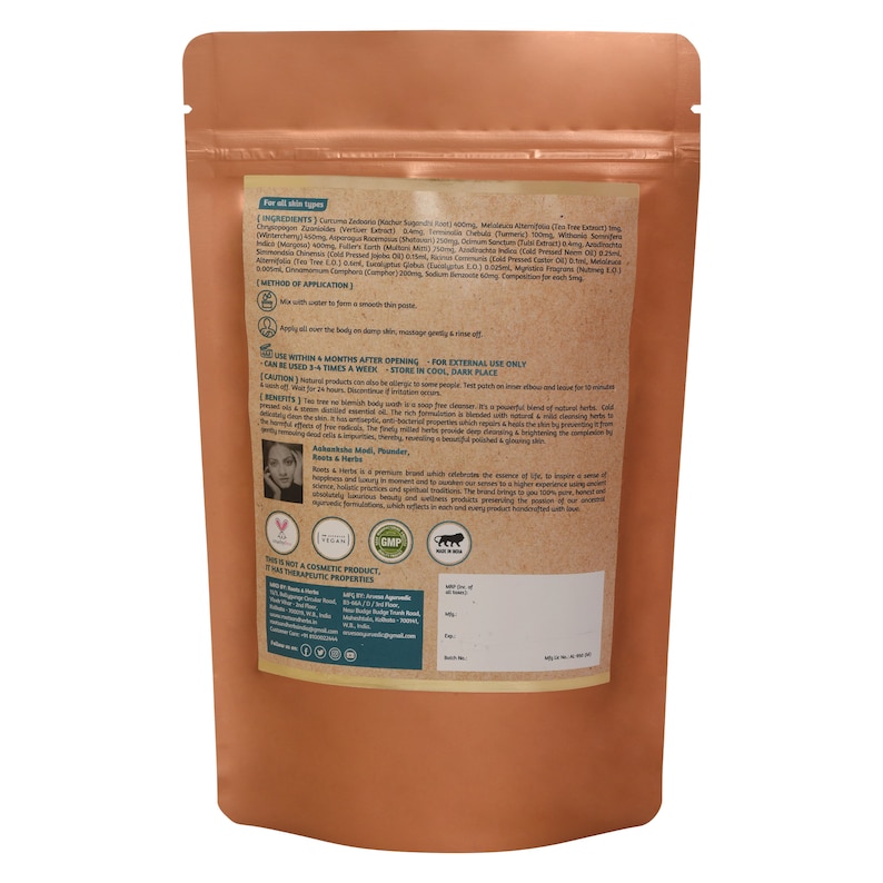 May include: A brown paper bag with a product label listing ingredients, instructions, and benefits. The label includes the text "This is not a cosmetic product, it has therapeutic properties."