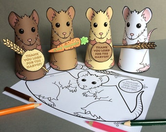 God Provides Harvest Thanksgiving activities - Harvest mouse craft, colour in placemat, word search, bookmarks and colouring page