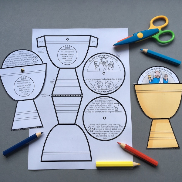 The Last Supper Holy Communion colour in story wheel with colouring pages and word search.