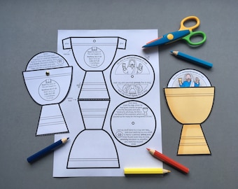 The Last Supper Holy Communion colour in story wheel with colouring pages and word search.