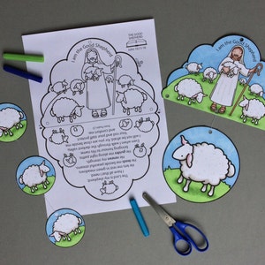 The Good Shepherd colour in mobile with colouring page based on the  Bible passage John 10:11-16. In black and white to colour in.