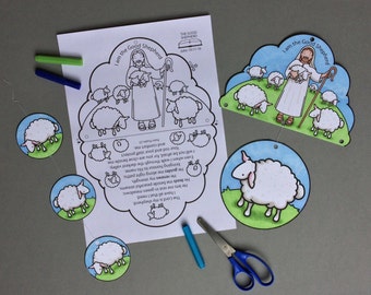 The Good Shepherd colour in mobile with colouring page based on the  Bible passage John 10:11-16. In black and white to colour in.