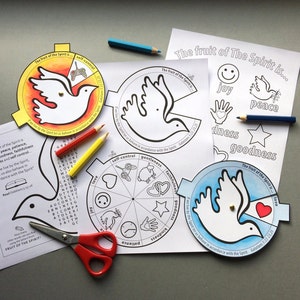 The Fruit of The Holy Spirit colour in story wheel with colouring page and word search. Based on the Bible passage from Galatians 5. image 1