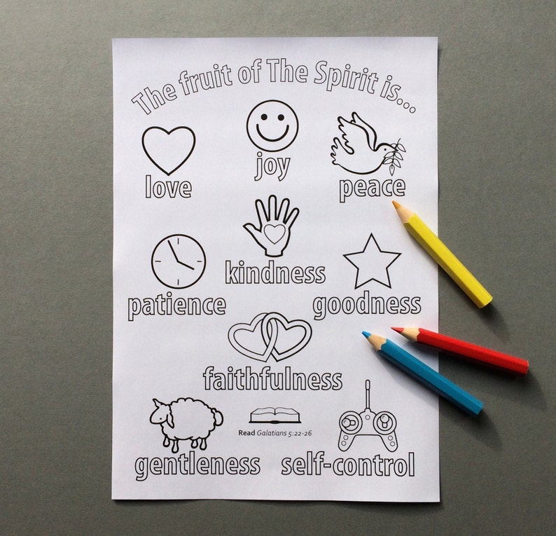 The Fruit of The Holy Spirit colour in story wheel with colouring page and word search. Based on the Bible passage from Galatians 5. image 4