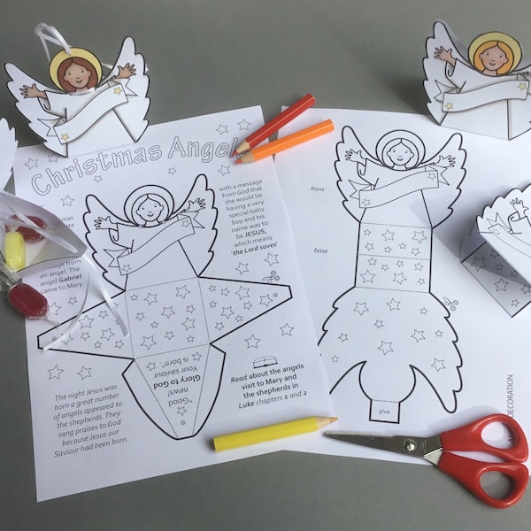 Christmas Angel Box Decorations with colouring page