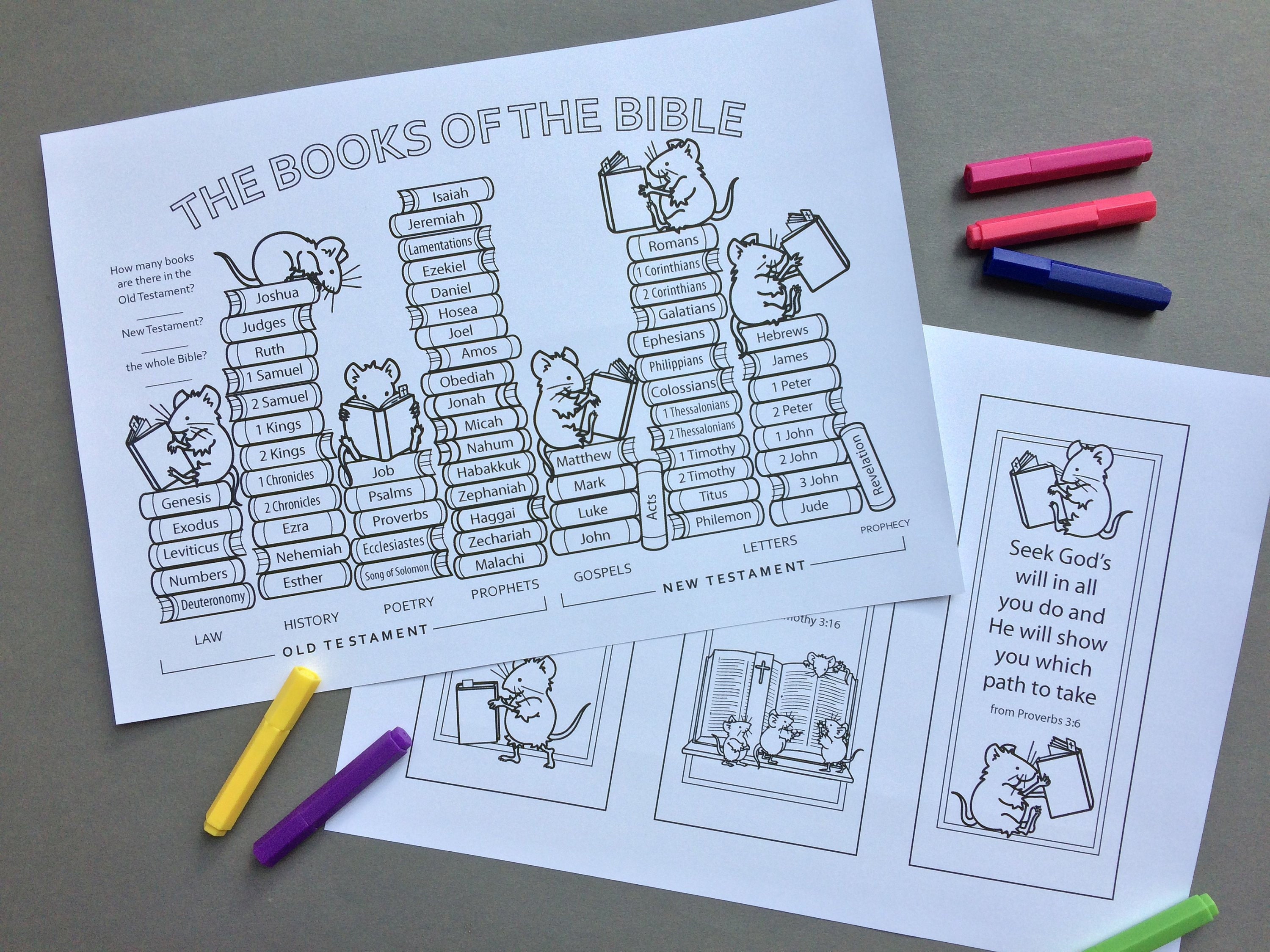 Books of the Bible Colouring Page With Colour in Bookmarks. - Etsy